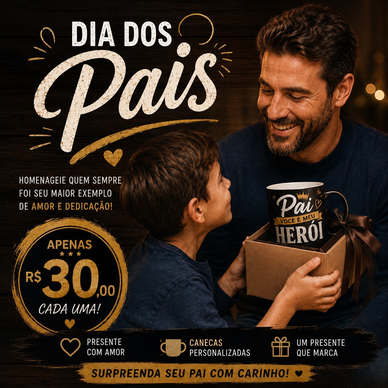 Dia dos Pais: SublimeArte oferece canecas personalizadas por R$ 30 em Presidente Olegário
